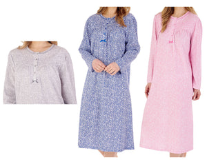 Slenderella Long Sleeve Ditsy Floral Nightie with Pintuck Detail (3 Colours)