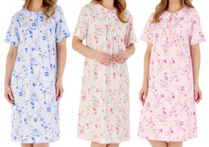 Slenderella Ladies Floral Knee Length Picot Trim Nightdress (3 Colours)