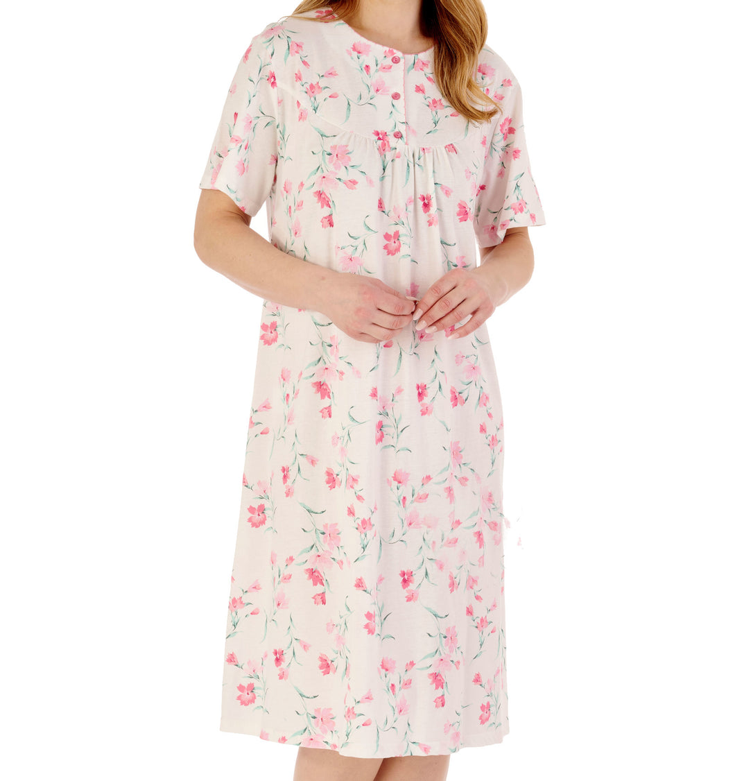 Slenderella Ladies Floral Knee Length Picot Trim Nightdress (3 Colours)