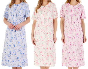 Slenderella Ladies Floral Calf Length Picot Trim Nightdress (3 Colours)