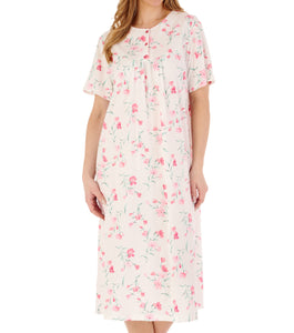 Slenderella Ladies Floral Calf Length Picot Trim Nightdress (3 Colours)