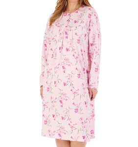 Slenderella Ladies Floral Long Sleeve Picot Trim Nightdress (3 Colours)