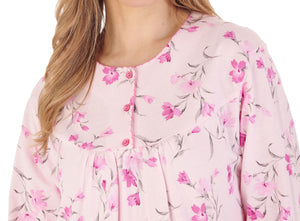 Slenderella Ladies Floral Long Sleeve Picot Trim Nightdress (3 Colours)