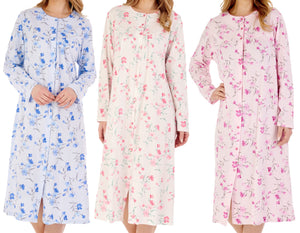 Slenderella Ladies Floral Long Sleeve Button Down Nightdress (3 Colours)