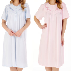 Slenderella Ladies Jacquard Jersey Floral Yoke Nightdress (2 Colours)