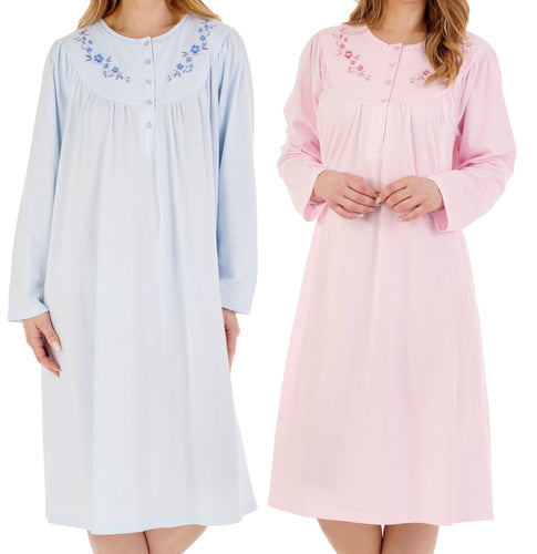 Slenderella Ladies Floral Embroidery Jacquard Jersey Nightdress (2 Colours)