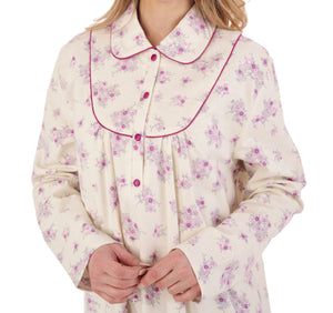 Slenderella Ladies Floral Flannel Nightdress with Collar (3 Colours)