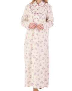 Slenderella Floral Long Sleeve Flannel Cotton Nightdress (3 Colours)