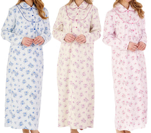 Slenderella Ladies Floral Flannel Ankle Length Nightdress (3 Colours)