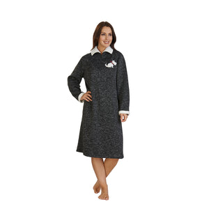Slenderella Ladies Scottie Dog Fleece Nightdress (Charcoal or Light Grey)