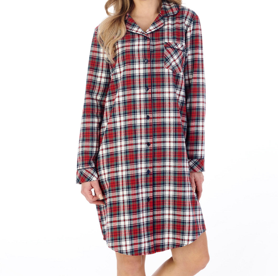 Slenderella Ladies Yarn Dyed Cotton Red Tartan Nightshirt