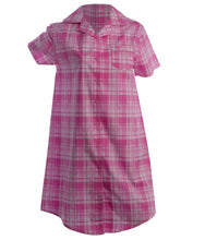 Load image into Gallery viewer, Slenderella Ladies Tartan Check Short Sleeved Nightshirt (Blue or Pink)