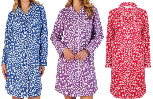 Slenderella Ladies Floral Brushed Cotton Nightshirt (3 Colours)