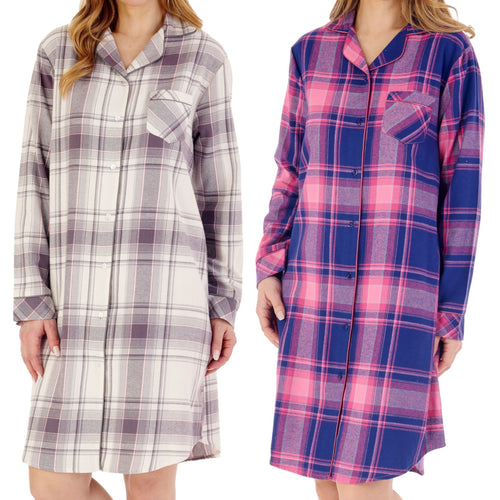 Slenderella Ladies Brushed Cotton Checked Nightshirt (2 Colours)