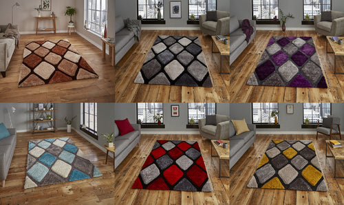 Noble House 3D Diamond Design Shaggy Rug (Various Colours)