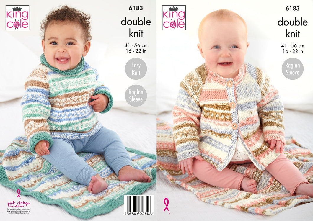 King Cole Double Knitting Pattern 6183 Kids Matinee Coat, Sweater & Blanket