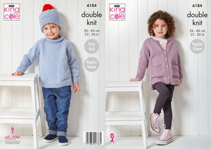 King Cole Double Knitting Pattern 6184 Kids Sweater, Hat & Cardigan