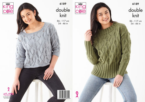 King Cole Double Knit Knitting Pattern Womens Sweaters 6189
