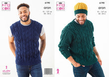 Load image into Gallery viewer, King Cole Aran Knitting Pattern Men’s Sweater, Slipover &amp; Hat (6190)