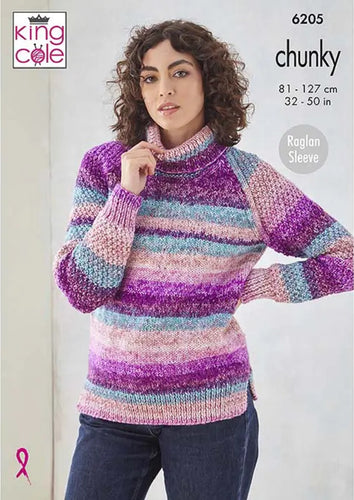 King Cole Knitting Pattern for Women’s Chunky Sweater & Cardigan (6205)