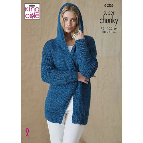 King Cole Knitting Pattern Women's Super Chunky Hooded Jacket and Waistcoat (6206)