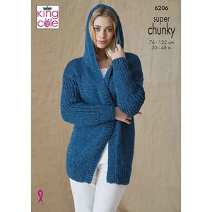King Cole Knitting Pattern Women's Super Chunky Hooded Jacket and Waistcoat (6206)