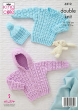 Load image into Gallery viewer, King Cole Double Knitting Pattern - Baby Jacket, Sweater Sleeping Bag &amp; Hat 6212