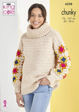Load image into Gallery viewer, King Cole Chunky Knitting Pattern Ladies Roll Neck &amp; Crew Neck Granny Square Jumpers (6228)