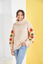 Load image into Gallery viewer, King Cole Chunky Knitting Pattern Ladies Roll Neck &amp; Crew Neck Granny Square Jumpers (6228)
