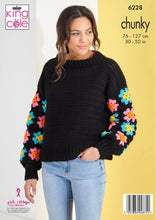 Load image into Gallery viewer, King Cole Chunky Knitting Pattern Ladies Roll Neck &amp; Crew Neck Granny Square Jumpers (6228)