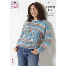 Load image into Gallery viewer, King Cole Knitting Pattern Womens Double Knit DK Sweater, Scarf and Hat (6235)