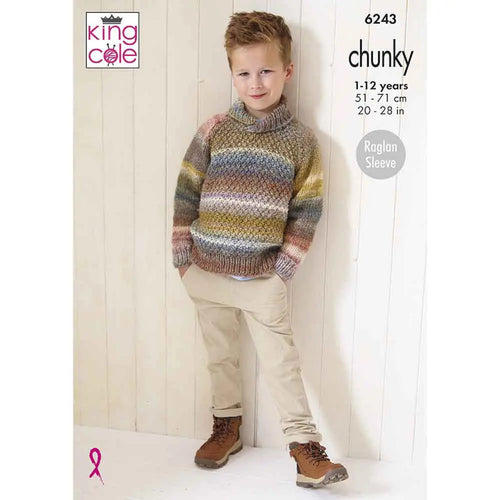 King Cole Knitting Pattern Boys Chunky Sweater Jumper 6243