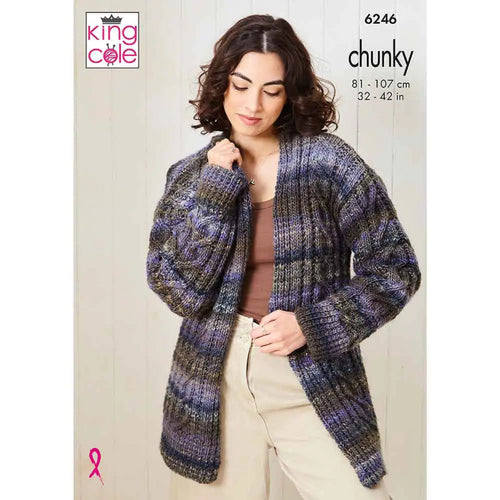 King Cole Knitting Pattern Womens Chunky Sweater & Cardigan (6246)