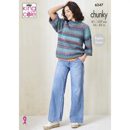 King Cole Knitting Pattern Womens Chunky Sweater & Cardigan (6247)