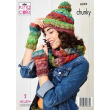 Load image into Gallery viewer, King Cole 6249 Knitting Pattern Womens Chunky Sweater, Cowl, Hat &amp; Hand Warmer 6249