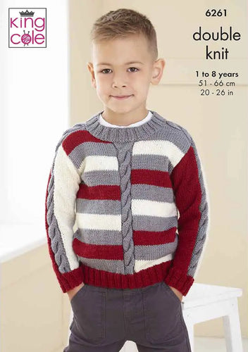 King Cole Knitting Pattern Kids Cable Double Knit Sweaters (6261)