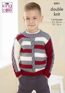 King Cole Knitting Pattern Kids Cable Double Knit Sweaters (6261)