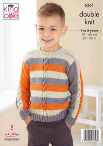 King Cole Knitting Pattern Kids Cable Double Knit Sweaters (6261)