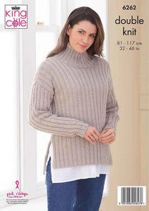 King Cole Knitting Pattern Womens Sweater & Sleeveless Jacket 6262