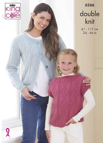 King Cole Knitting Pattern Matching Adult & Kids Sweaters, Top or Cardigans (6266)