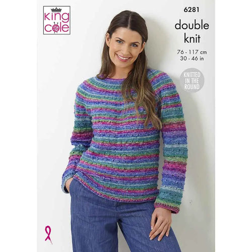 King Cole 6281 Knitting Pattern Womens Double Knit Sweaters Knit in the Round