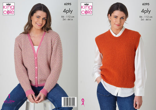 King Cole Ladies Knitting Pattern 4Ply Cardigan & Slipover 6295
