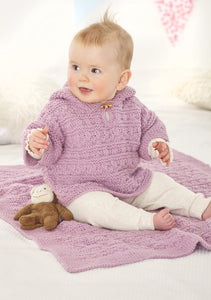 King Cole Aran Baby Knitting Pattern for Jacket, Hat, Hooded Top & Blanket (6329)