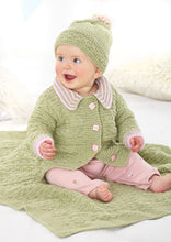 Load image into Gallery viewer, King Cole Aran Baby Knitting Pattern for Jacket, Hat, Hooded Top &amp; Blanket (6329)