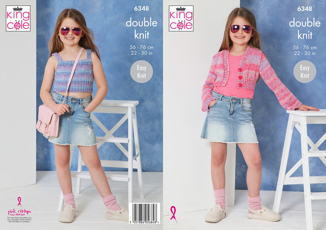 King Cole Girls Double Knitting Pattern Cardigan & Strappy Top Easy Knit 6348
