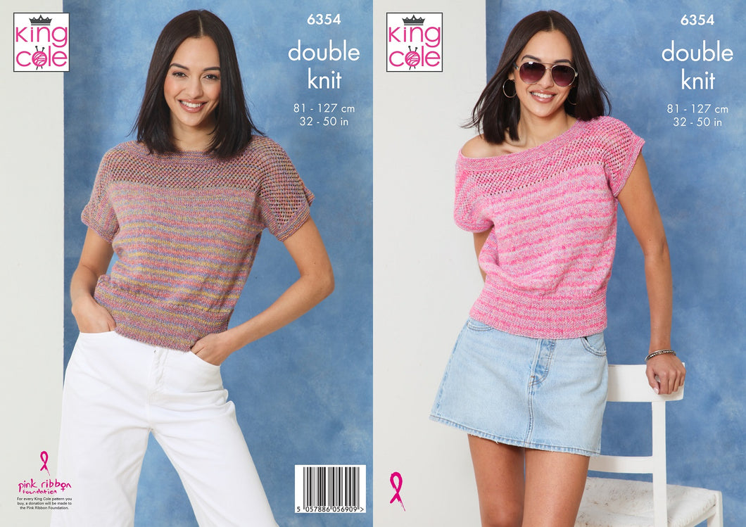 King Cole Ladies Knitting Pattern Double Knit Short Sleeve & Sleeveless Tops 6354