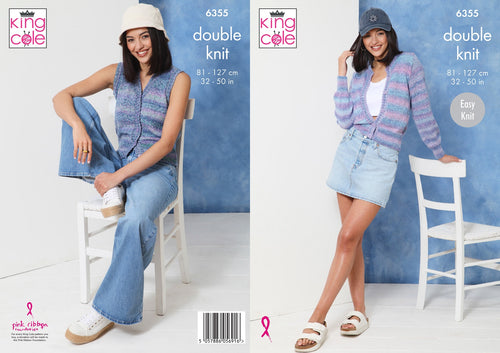 King Cole Ladies Knitting Pattern DK Cardigan & Waistcoat 6355
