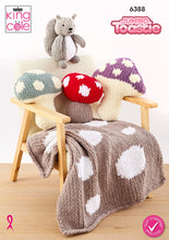 Load image into Gallery viewer, King Cole Knitting Pattern for Toadstool Cushions, Door Stop, Blanket &amp; Squirrel Toy 6388