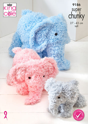 King Cole Super Chunky Knitting Pattern - Elephant Toys 9186