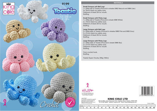 King Cole Crochet Pattern for Cute Octopus Toys in 2 Styles 9199